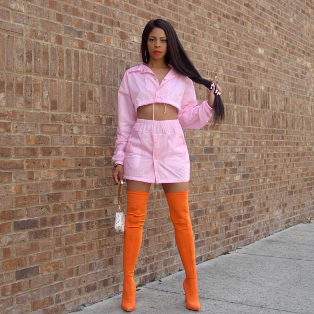Pink two pink sweat skirt set